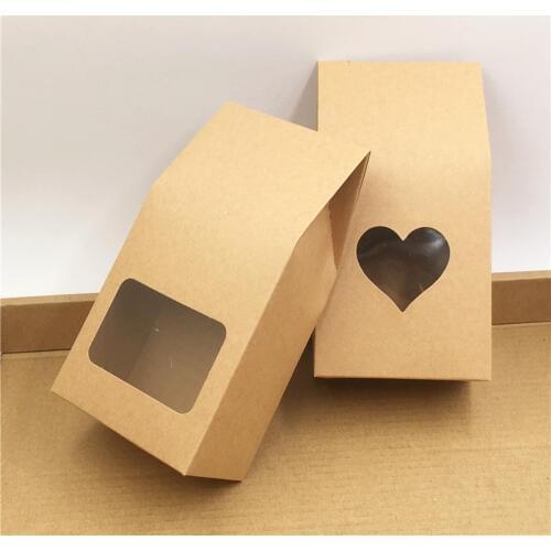 30Pcs Kraft Paper Bag With Heart and Window Birthday Party Christmas New Year Shopping Package Gift Boxes Food Cake Carry Box