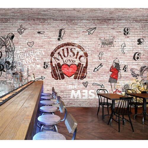 8d Papel Murals 3d Bricks Wallpaper English Alphabets Music 3D Photo Mural Wall paper for Cafe Bar Background 3d Wall Murlas