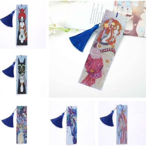 5D Diamond Painting Bookmarks Diamond Mosaic Embroidery Animal Girl Picture Cartoon Bookmark with Tassel DIY Handicrafts Gift