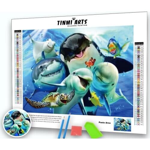 5D Diamond Painting Animals Dolphins Diamond Embroidery Full Round Diamond Mosaic Cross Stitch Underwater World Decor Home Art