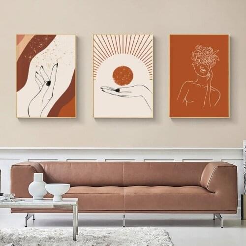 Abstract Line Sunshine Girl Rainbow Sun Wall Art Canvas Painting Nordic Posters and Prints Wall Pictures for Living Room Decor