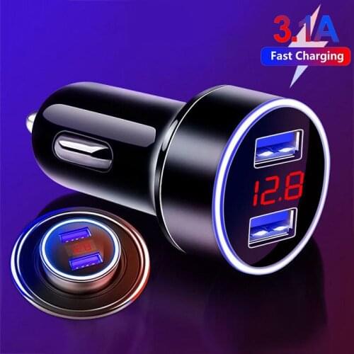 Dual USB Car Charger QC3.0 Fast Charging Adapter LED Voltmeter Display Universal Phone Mini Charger For iPhone 12 Xiaomi Huawei
