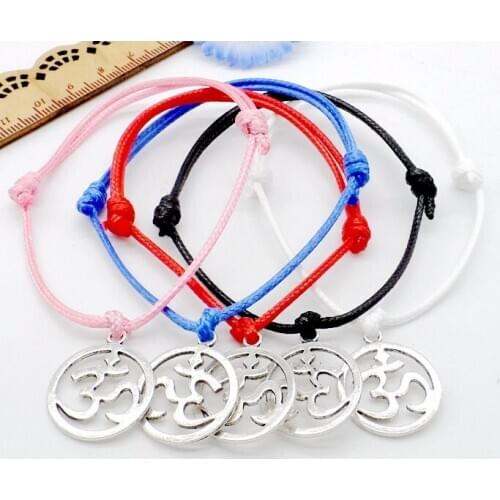 Free Ship 50pcs Yoga OM String Lucky Red wax Cord Adjustable Bracelet NEW