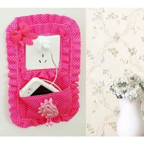 Free shipping Korean version of the pastoral fabric switch stickers with pocket companion phone charging socket sets key bag