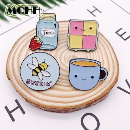 Cartoon animal bee fruit strawberry bottle color expression enamel brooch geometry round badge bag brooch accessories gift