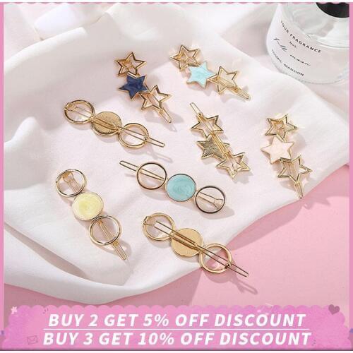 Epoxy Hair Clip Geometric Star Circle Shape Metal Hairpins Barrettes for Women Girls Japan Korea Colorful Acetic Acid Hairpin