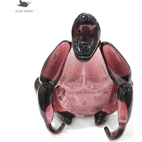 Murano Glass Gorilla Figurine Home Desk Decoration Accessories Silver Foil Craft Cute Animal Ornaments Gifts Collection For Kids