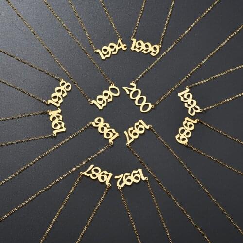 Goxijite Stainless Steel Year Necklace For Women Men Year Date Necklace Gift