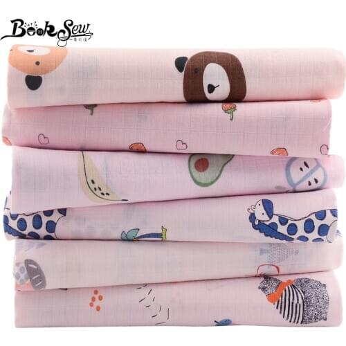 Booksew Pink Series Soft Comfortable Double-Deck Print Plaid Gauze Per Yard Cotton Cloth Fabric for Sewing Baby Dress Needelwork