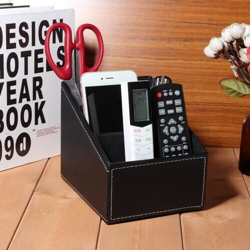 PU Leather Desk TV Remote Control Phone Organizers Holder Home Office Sundries Storage Case Desk Organizer Box