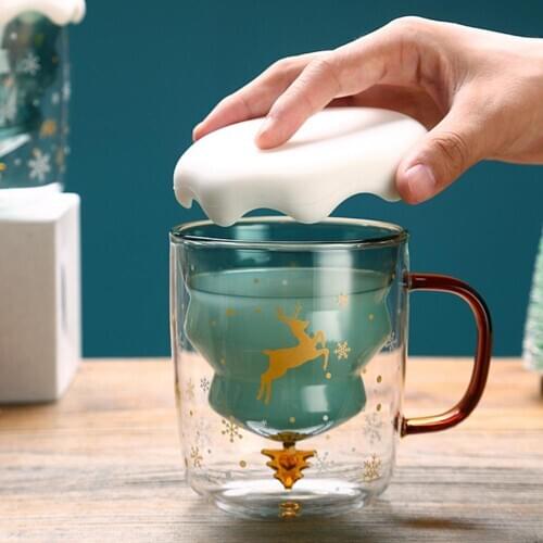 10oz Christmas Tree Coffee Mug Milk Cup Snowflake Insulated Espresso Cup Christmas Decorative Cup For Home Party