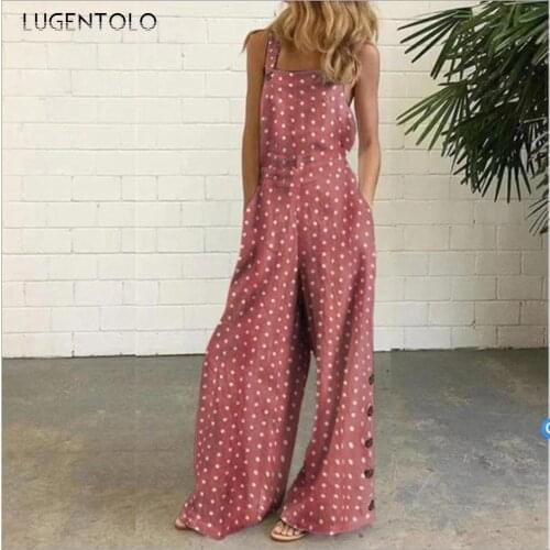 Summer Jumpsuit Women Overalls Loose Sleeveless Print Pocket Female Casual Thin Large Size Long Jumpsuits Lugentolo
