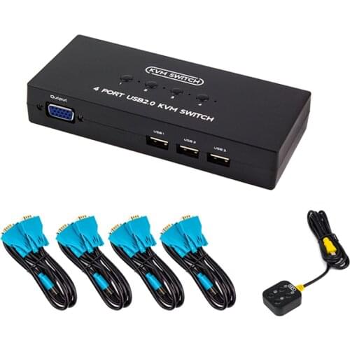 4 PortKVM Switch VGA Computer Host USB Mouse Keyboard Display Sharing Device Four In One Out With Connection line