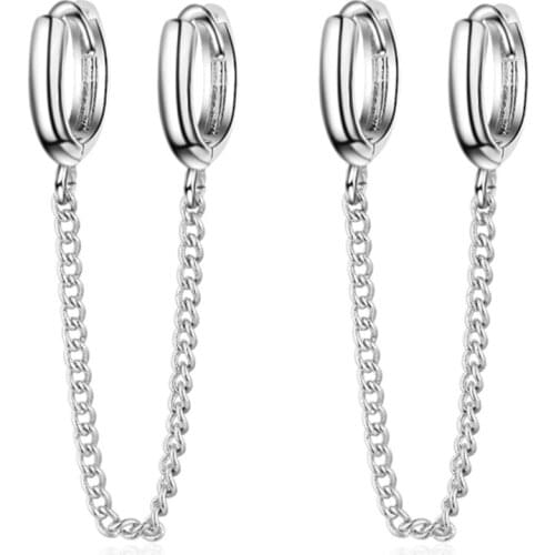 Korean fashion temperament simple personality cold wind female models silver plated double ear rings YE028