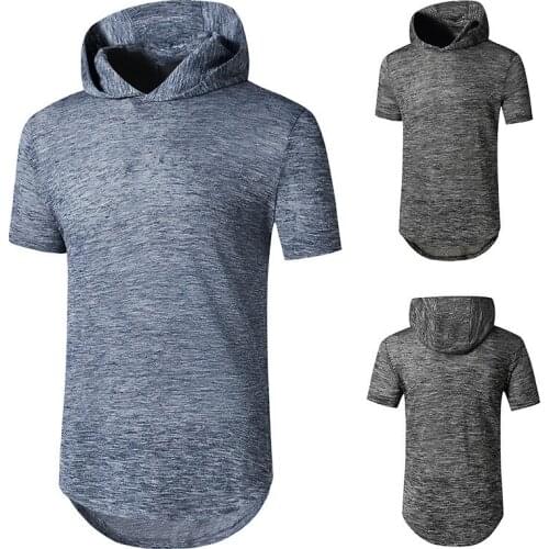 2021 Summer New European Mens Casual Short Sleeve T-shirt Hooded Hip Hop Long T-shirt for Men