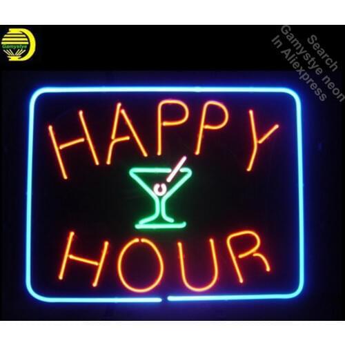 Neon Signs for Happy Hour Neon Bulbs sign Sun and Moon Real Glass Tube Decorate Wall neon light maker Signboard dropshipping
