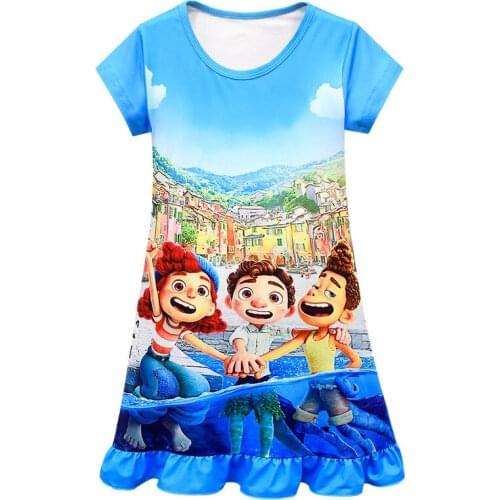 Toddler Girls Princess Nightdress Summer Nightgown Kids Lovely Night Luca Dress Cartoon Child Pajamas Sleeping Dress 2-10Y