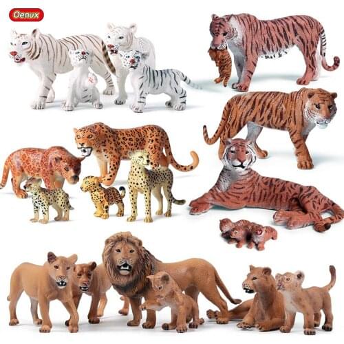 Oenux Animal Model Toy Set African Wild Simulation Savage Tiger Lion Zebra Wolf Action Figure Figurines Plastic Educational Toy