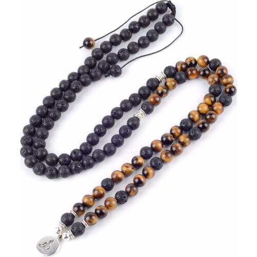 Dual-Use Necklace Bracelet Men 2018 Fashion Long Necklaces Tiger eye Lava Stone Buddha Charm Braceles For Women Jewelry Gift