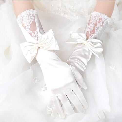White bow sweat women lady dancing performance bridal wedding long red gloves fashion evening party glove