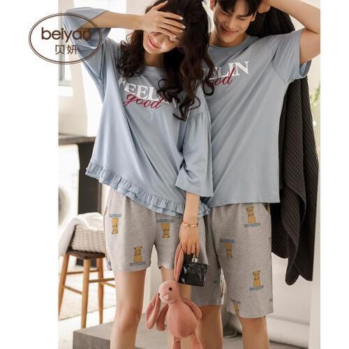 Summer Cotton Pajamas Cute Cartoon Thin Section Lovers Leisurewear Male Or Female Short-sleeved Autumn Suit