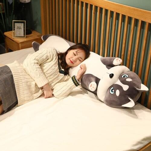 Husky Plush Long Pillows Bedroom Sleeping Body Pillow Stuffed Dog Toy for Kids Adults Decorative Cushions Sofa Home Decor