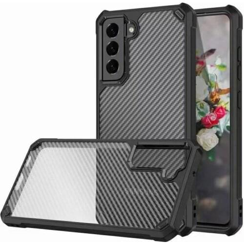 Carbon Fiber Hybird Armor Shockproof Case For Samsung Galaxy S21 FE 5G S21 Ultra S21 Plus Matte Transparent Acrylic Back Cover