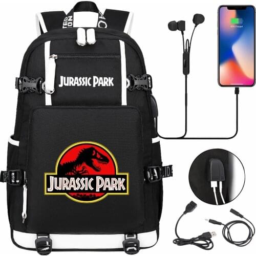 Jurassic Park Dinosaur USB Boy Girl Book School Bags Large Capacity Teenagers Student Schoolbag Women Men Laptop Travel Backpack