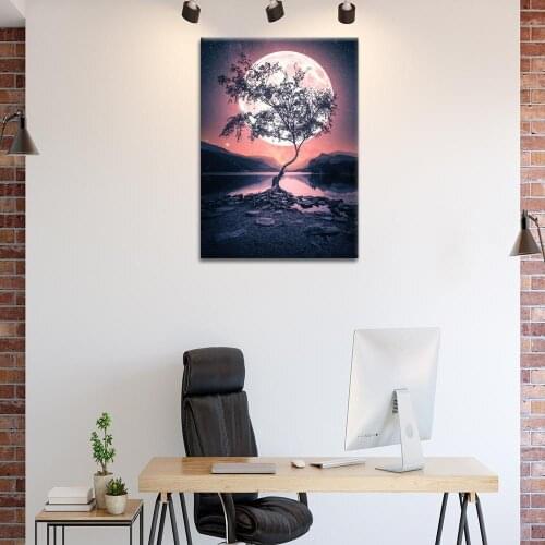 Modern Canvas Poster Tree In Moonlight Wall Art Painting Nordic Posters and Prints Wall Pictures for Home Decor No Frame