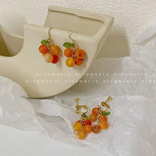 Super Fairy Romantic Fruit Cute Girl Earrings Candy Ear Clips Cartoon Orange Eearrings Creative INS Wind Earrings Tide