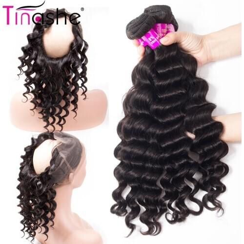 Tinashe Hair 360 Lace Frontal With 2 3 Bundles Remy Peruvian Hair Bundles With Closure Loose Deep Wave Bundles With Closure