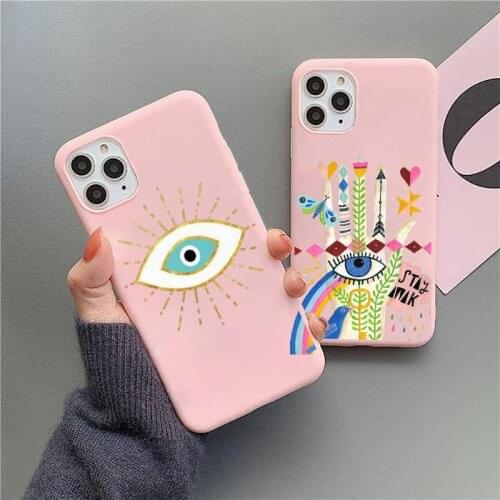 Turkish lucky Blue Evil Eye Phone Case Candy Color for iPhone 6 7 8 11 12 s mini pro X XS XR MAX Plus high quality capa cover