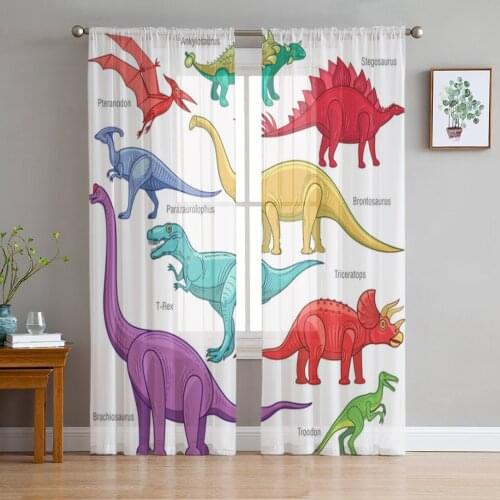 Cartoon Animal Dinosaur Tulle Curtains for Bedroom Home Decor Living Room Kitchen Voile Curtains for Blind Drapes