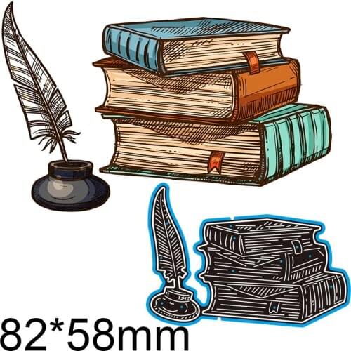 Cutting Dies Book Feather Ink Stencil Craft for Scrapbook Stamps Dies Embossing Paper Gift Card 82*58mm