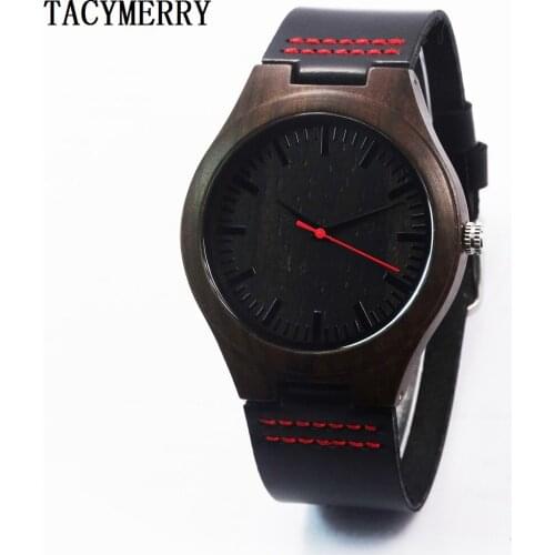 Japanese Quartz Wristwatch Fashion Gifts Black Wooden Watches For Men and Women With Genuine Leather Straps