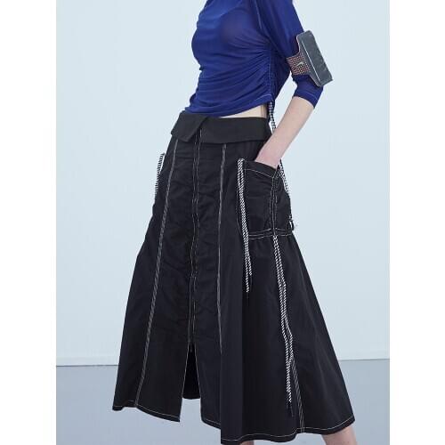 IRINAY198 2019 ss collection drawstring design a line high waist long skirt women