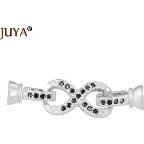 Black Zircon Infinity fastener folding end cap clasps for jewellery making DIY Pearls Beaded Bracelet Necklace Clasp Accessories
