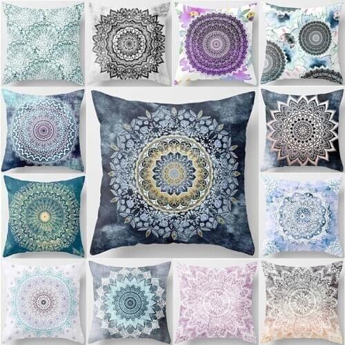 Hot sale beauty art mandala pattern pillow cases short plush square thick pillow cover size 45cm by 45cm