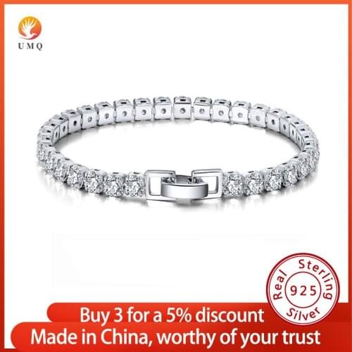 UMQ Real 925 Sterling Silver Wrist Bracelets for Women 2-4mm 5A Zircon Tennis Bracelets for Wife or Girlfriend Pulseras Mujer