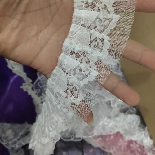 1M New Pleated High Quality Lace Fabric 5cm Ribbon Embroidery White Lace Trim Sewing Wedding Applique Guipure Craft Supplies V19