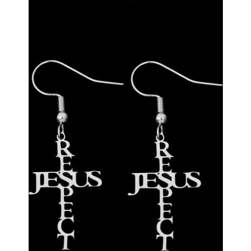 1 pair Creativity Stainless Steel Earring RESPECT&JESUS Cross Drop Earrings Silver Color For Women Fashion Jewelry Gift LGS2019