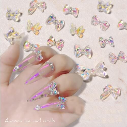 32pcs/lot, 3d Nail Art Crystal Colorful Bowknots Shapes Acrylic For Nail Tips Decorations