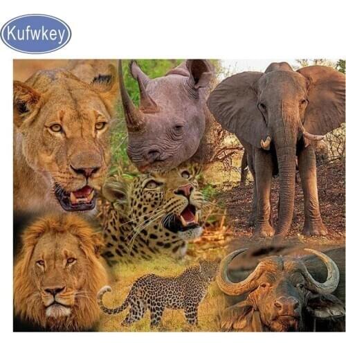 Diamond Embroidery Rhinoceros Elephant Tiger Lion Leopard animal Diamond Painting Cross Stitch full square Rhinestones painting