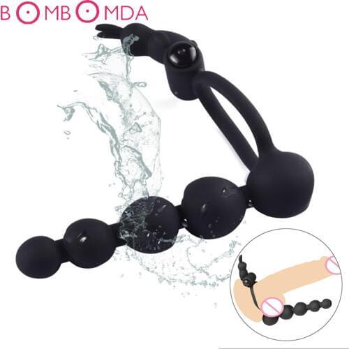 Anal Bead Penis Vibrating Ring Double Penetration Strapon Dildo G spot Vibrator Silicone Butt Plug Adult Sex Toys For Men Couple