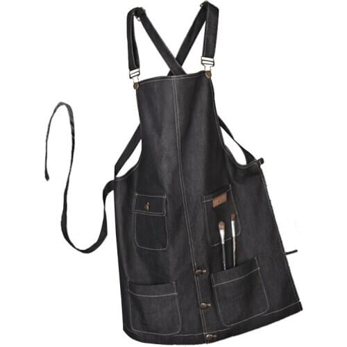 Barista nail art Tattoo restaurant apron Korean fashion simple cotton denim apron blue black