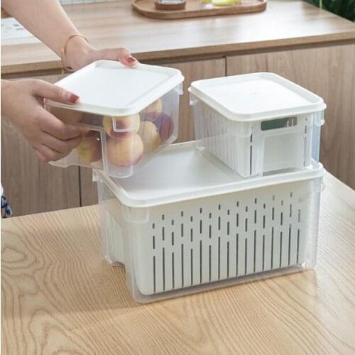 Household Rangement Drain Refrigerator Organizer Food Fruit Sealed Storage Box Plastic Fresh-keeping Container