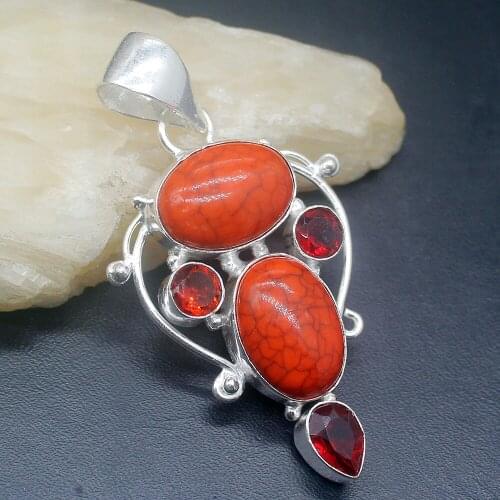 Gemstonefactory Jewelry Big Promotion 925 Silver Charm Turquoise Red Garnet Women Ladies Gifts Necklace Pendant 0469