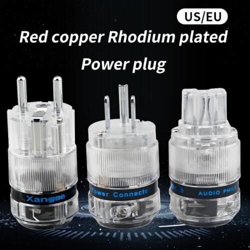 HiFi Red Copper Audio Power Plug EU / US Rhodium-plated IEC Connector Transparent Shell Adapter
