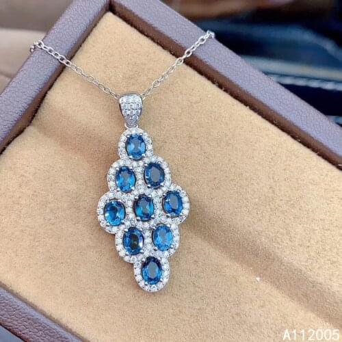 KJJEAXCMY fine jewelry 925 pure silver inlaid natural blue topaz girl new Pendant Necklace Luxury clavicle chain support test