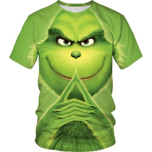 Summer new T-shirt green fur monster 3D printing O-neck breathable T-shirt hip-hop clothing fashion street men’s clothing